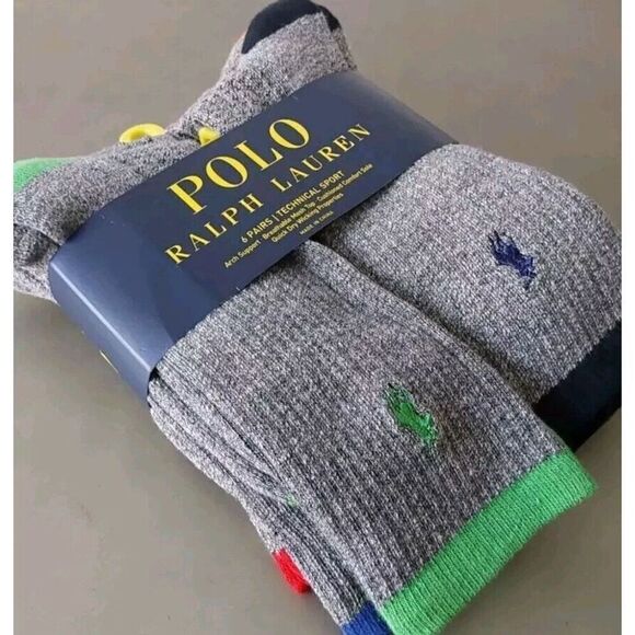 Ralph Lauren Mens Technical Support Cushioned Crew Socks Multicolored Sz 10-13 - Picture 3 of 7